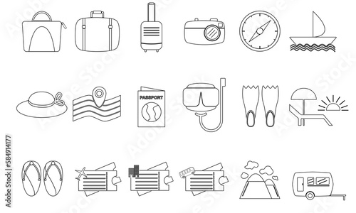 Traveling icon for holiday illustration design with outline vector 