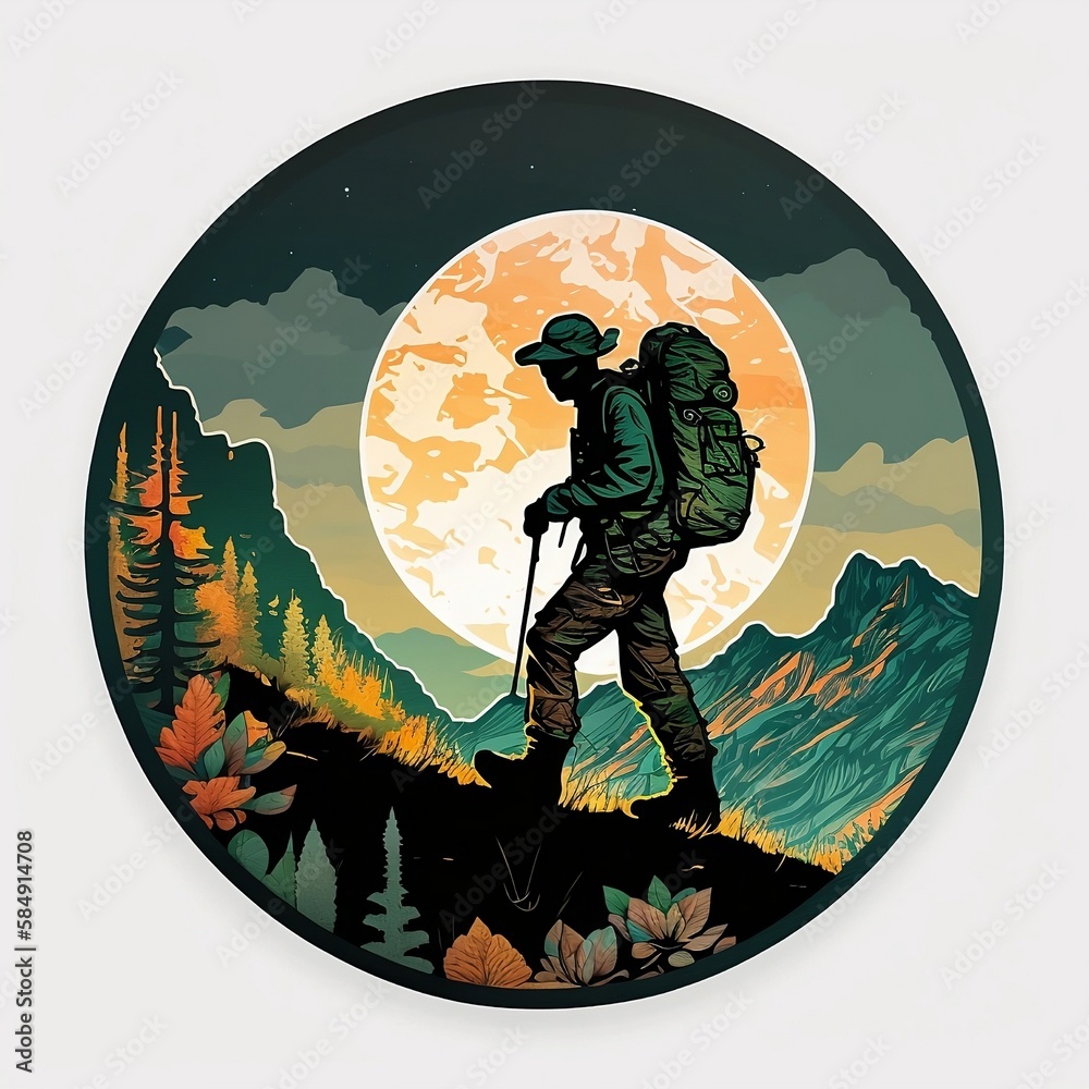 Hiking sticker Stock Illustration | Adobe Stock