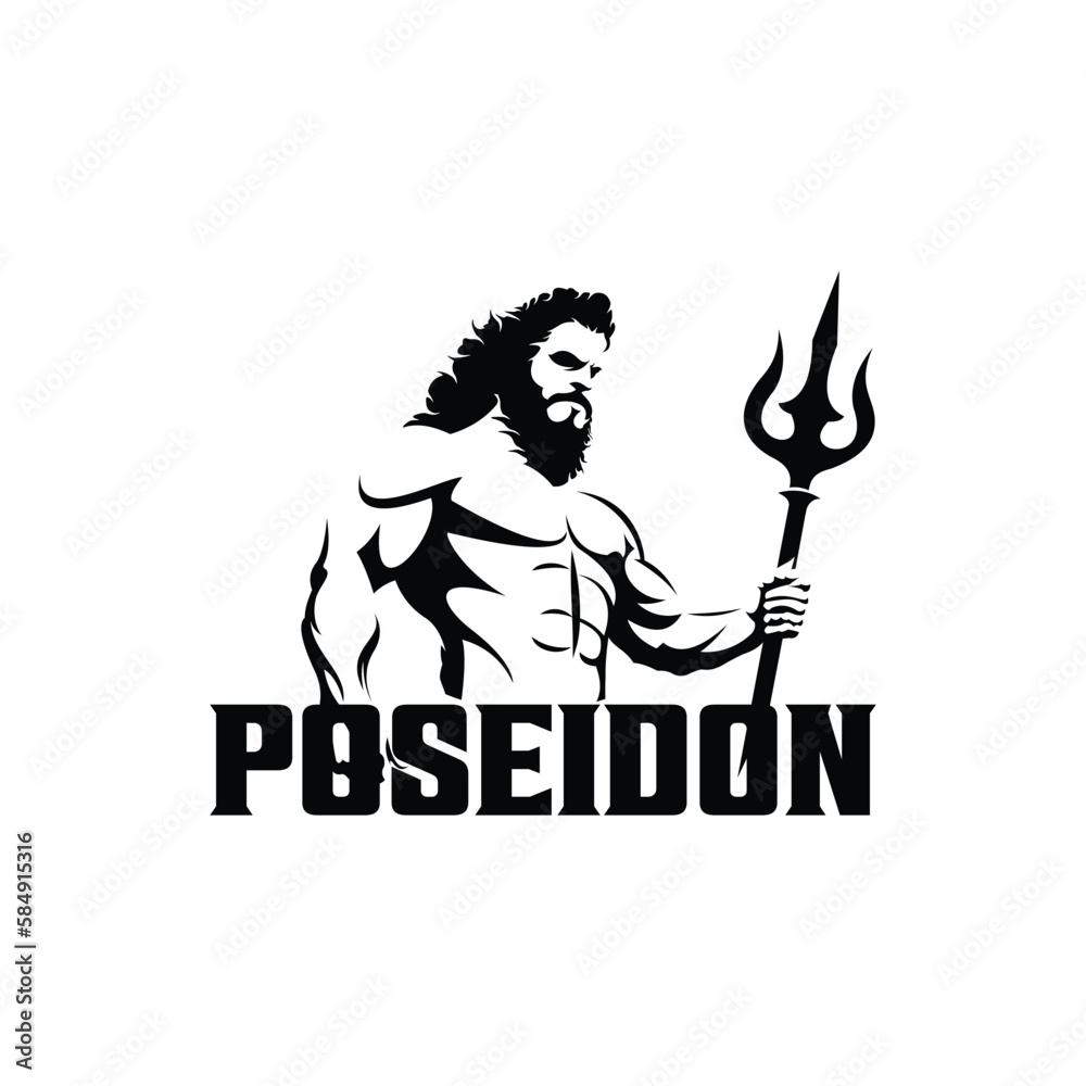 Poseidon nepture god logo icon, tritont trident crown logo icon vector template - obrazy, fototapety, plakaty 