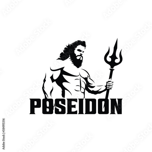 Poseidon nepture god logo icon, tritont trident crown logo icon vector template