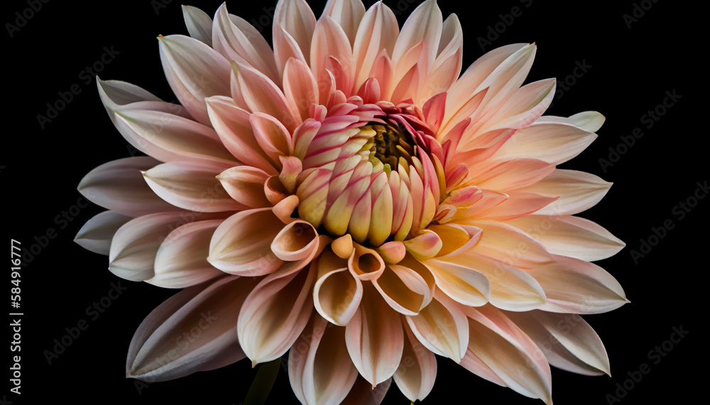 Close up of a pink dahlia on a black background ,generative AI