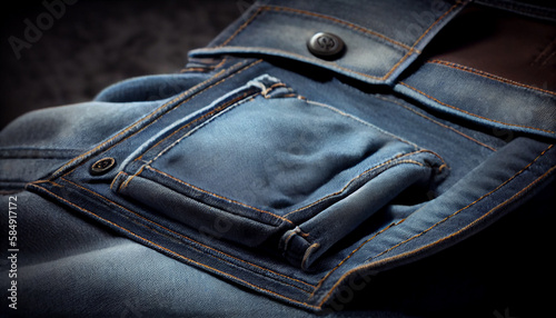 Jeans' close up denim pocket with metal zipper ,generative AI © Jeronimo Ramos