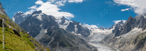 The Mont Blanc massif, Mt. Blanc du Tacul, Les Aiguilles towers and the Mer de Glace glacier. © Renáta Sedmáková