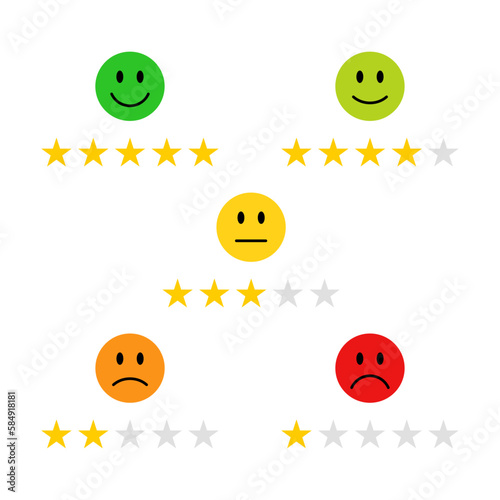 Feedback or satisfaction rating with smiley and stars set
