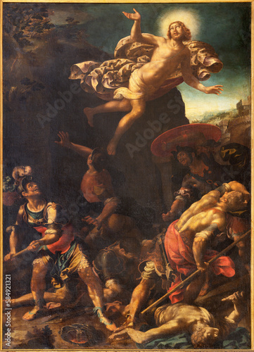 GENOVA, ITALY - MARCH 7, 2023: The painting of Resurrection in the church Basilica di Santa Maria Assunta by Aurelio Lomi Gentileschi (1556 – 1624).