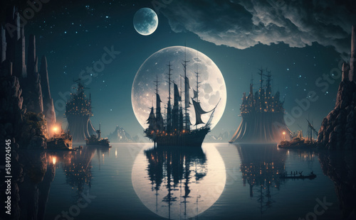 night landscape with moon