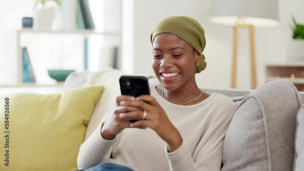 Phone, laughing and happy black woman on sofa in home, social media or internet browsing. Comic, cellphone and female with mobile smartphone for funny meme, joke texting or web scrolling for comedy. Phone, laughing and happy black woman on sofa in home, social media or internet browsing. Comic, cellphone and female with mobile smartphone for funny meme, joke texting or web scrolling for comedy.