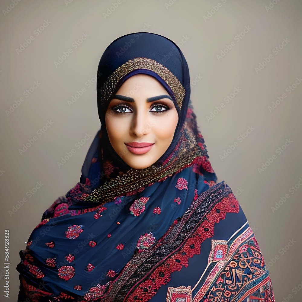 portrait of beautiful muslim woman wearing hijab created with generative AI Technology portrait of beautiful muslim woman wearing hijab created with generative AI Technology