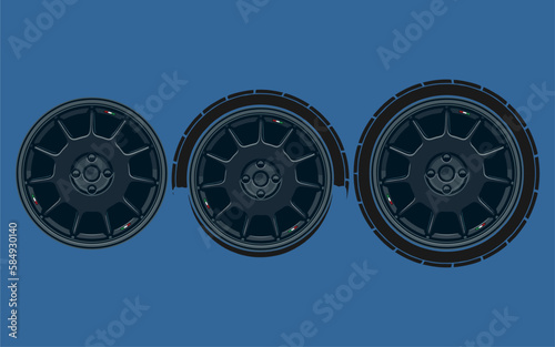 matt black wheels black, Car Wheel 3D illustration, Car wheel, set. Realistic design. Vector illustration