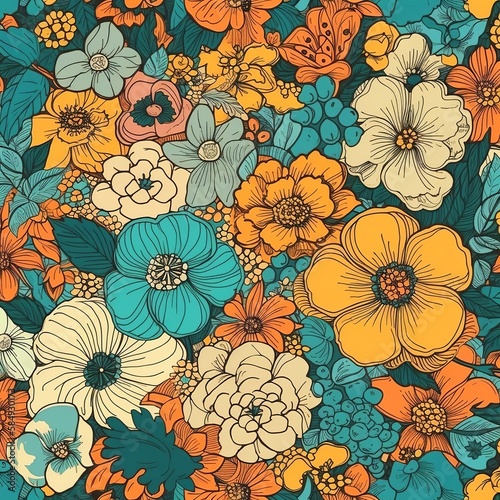 Wallpaper Mural Seamless pattern with flowers, pop art style Torontodigital.ca