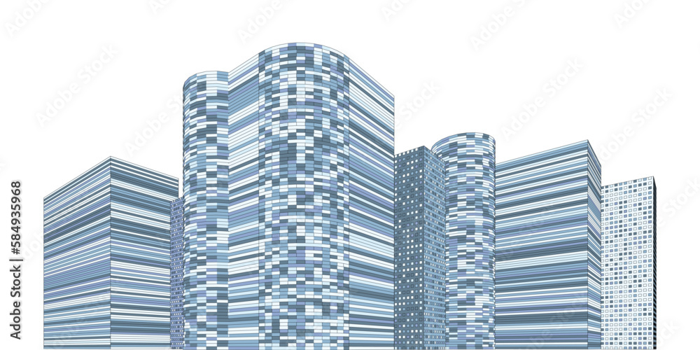 Cityscape on white background, Building perspective, Modern building in the city skyline, city silhouette, city skyscrapers, Business center