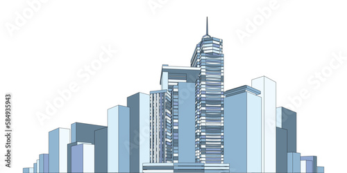 Cityscape on white background, Building perspective, Modern building in the city skyline, city silhouette, city skyscrapers, Business center