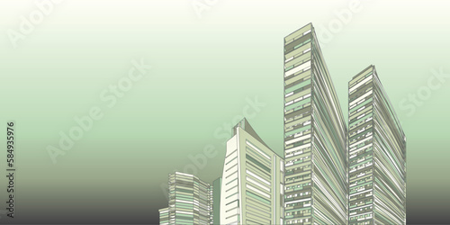 Cityscape on white background, Building perspective, Modern building in the city skyline, city silhouette, city skyscrapers, Business center