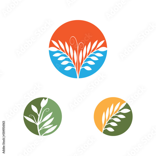 Green leaves Botanical logo vector and symbol design