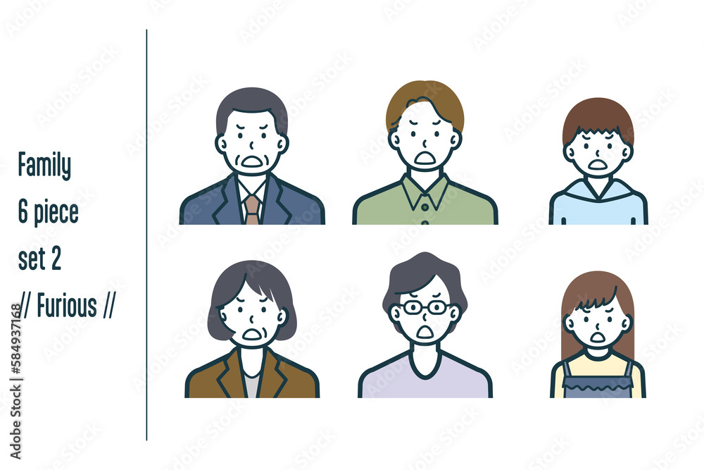 激怒している3世代の家族の6点セットno.2