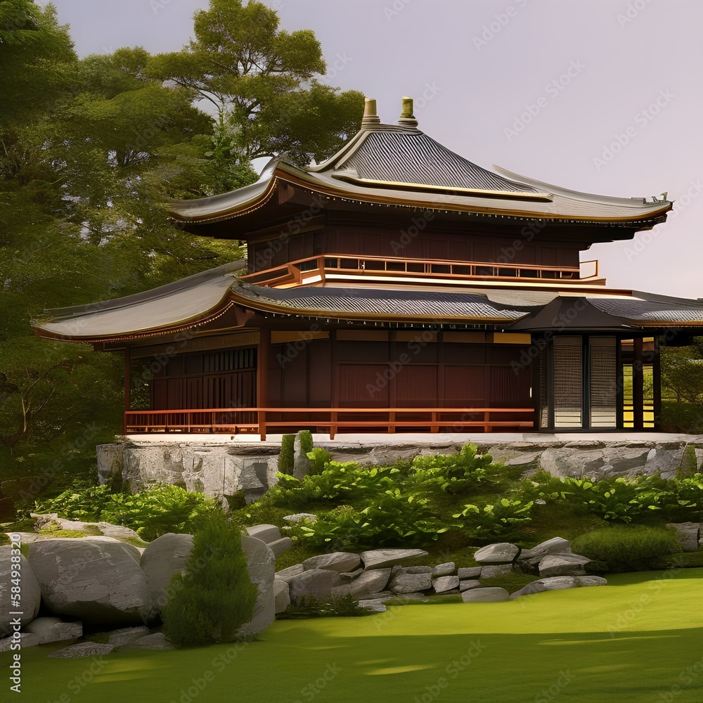 Obraz premium Pagoda home151, Generative AI