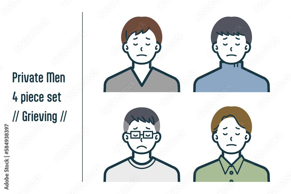 悲しんでいる私服の男性の4点セットno.1