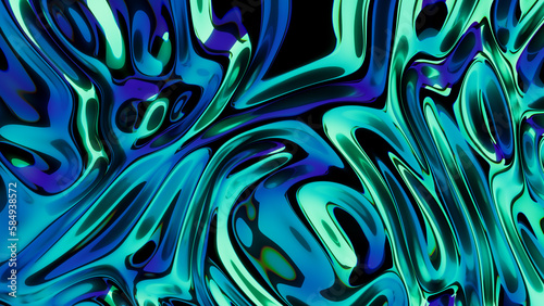 Abstract 3D render of colorful, reflecting waves