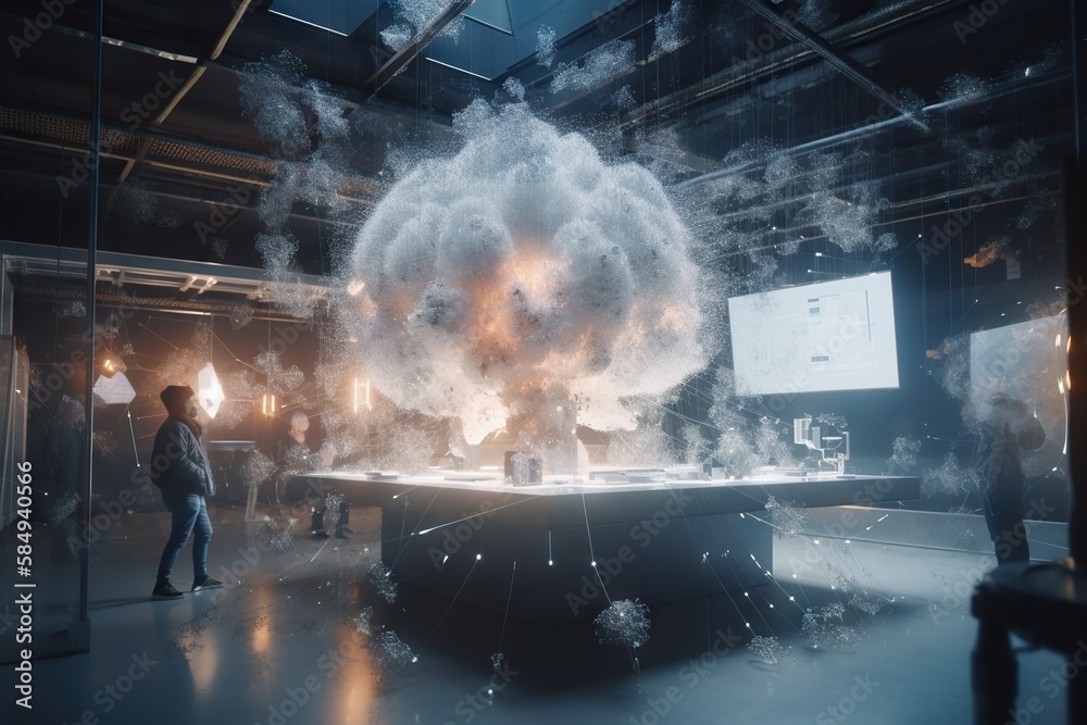 Φωτογραφία A Man Standing In Front Of A Large Cloud Of Smoke In A Room Conference Room Phot