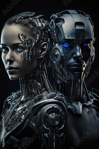 human vs robots cover photo style poster AI Generative photo