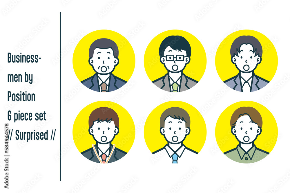 びっくりしている役職ごとのビジネスマンの6点セットno.1 びっくりしている役職ごとのビジネスマンの6点セットno.1