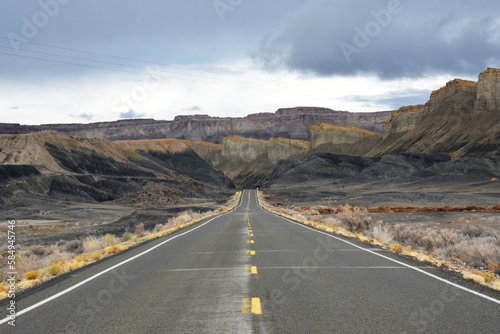 Drive Through Scenic Byway 12 in Utah, USA Through Canyons, National Parks and Monuments, amazing landscape with cloudy sky in the afternoon