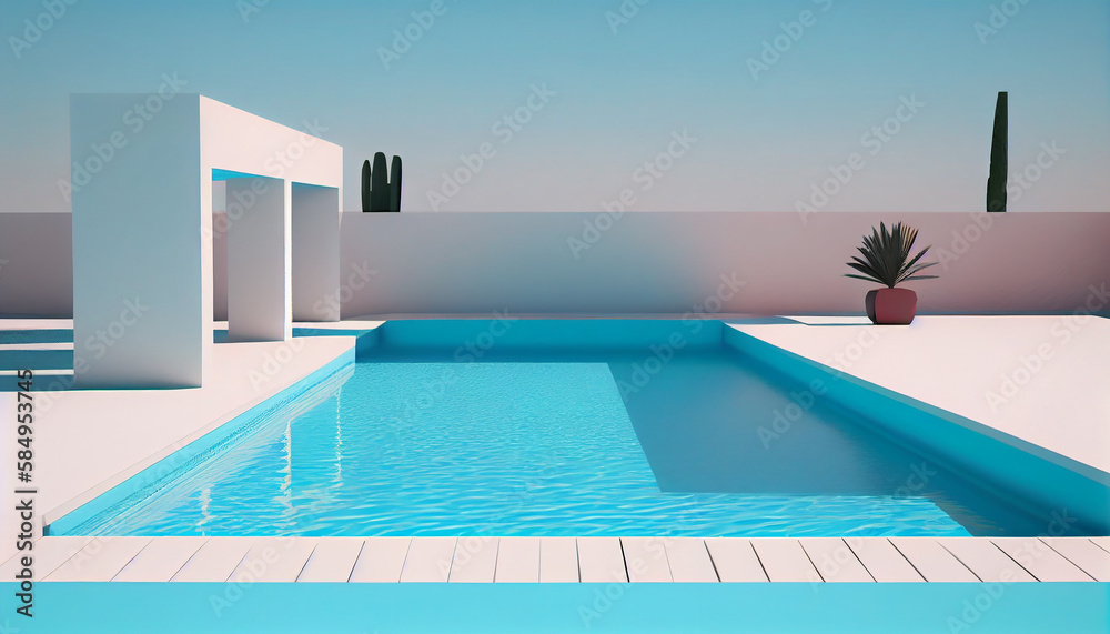 Fototapeta premium Blue summer pool in modern indoors luxurious relaxation generated by AI