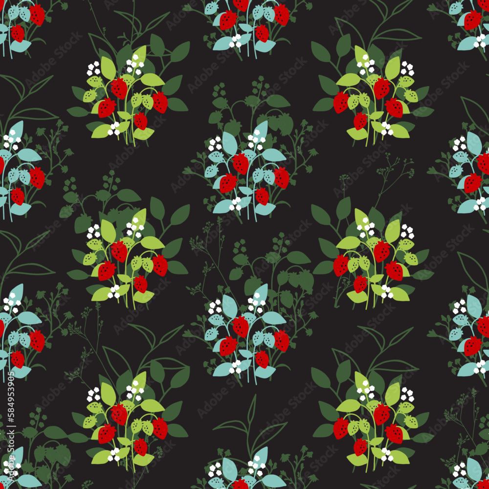 Obraz premium Fresh Strawberry Fruit Farm Vector Graphic Seamless Pattern