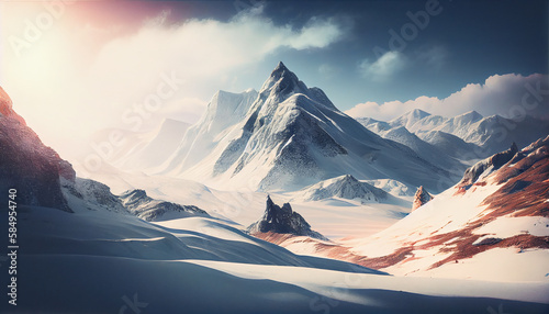 Mountain peak rises above snow covered landscape majestic beauty generated by AI