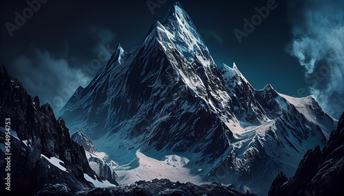 Majestic mountain peak snow covered and panoramic generated by AI