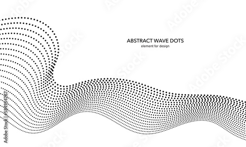 Abstract wave dotted element for design. Stylized line with dot on art background. Waves range with lines dots. Digital frequency track equalizer. Curved smooth wavy string. Vector illustration.