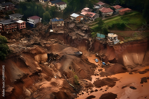 Impact of Landslides and Mudslides on Communities, natural disaster - AI Generative photo