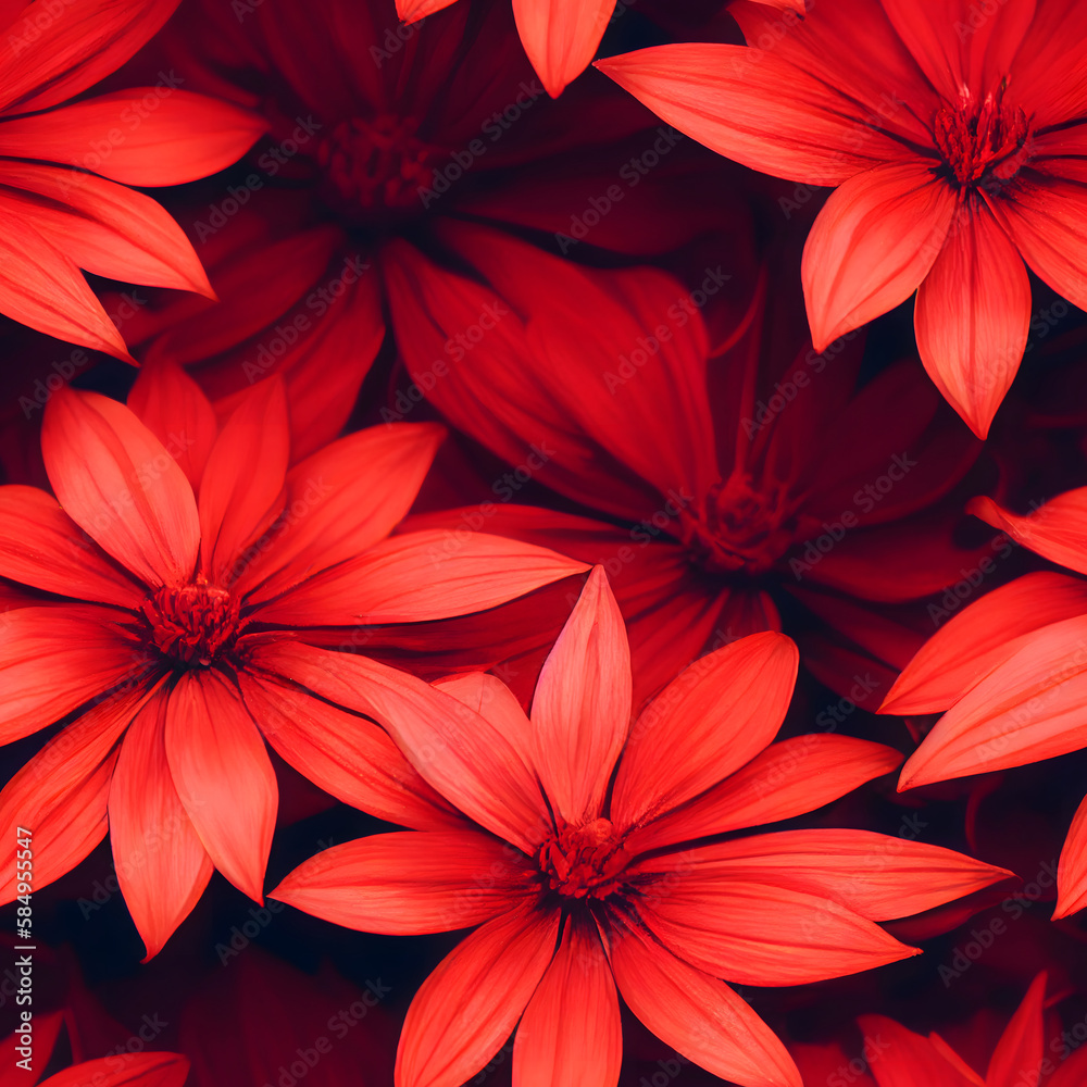 Beautiful red flowers seamless pattern. Flora photography. Generative AI