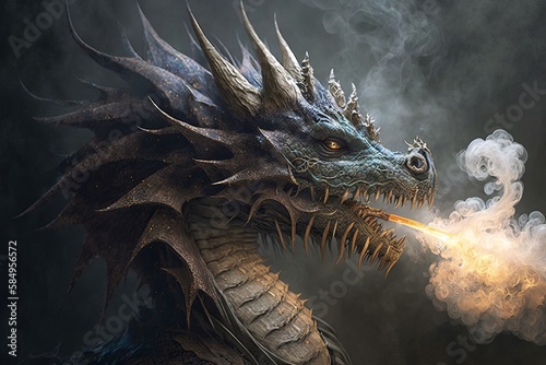 Dragon breathing smoke and flames © zwbookworm