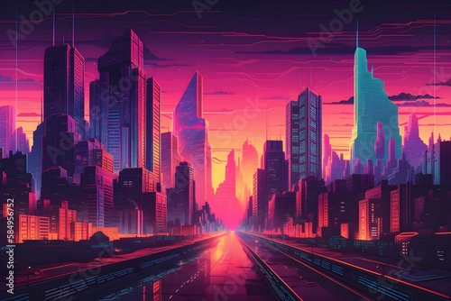 Beautiful Cyberpunk Cityscape, Glitchy Animation  style | Cyberpunk Wallpaper/Background |