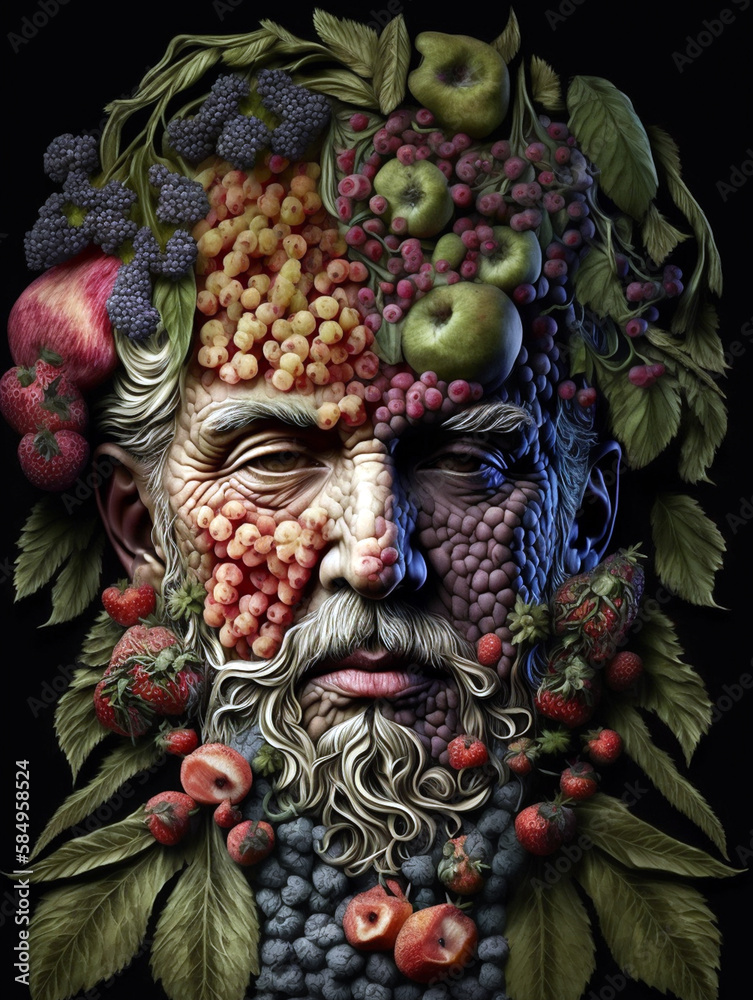 a man's face made with vegetables and fruits Generative AI