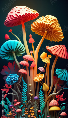 colorful mushrooms Generative AI