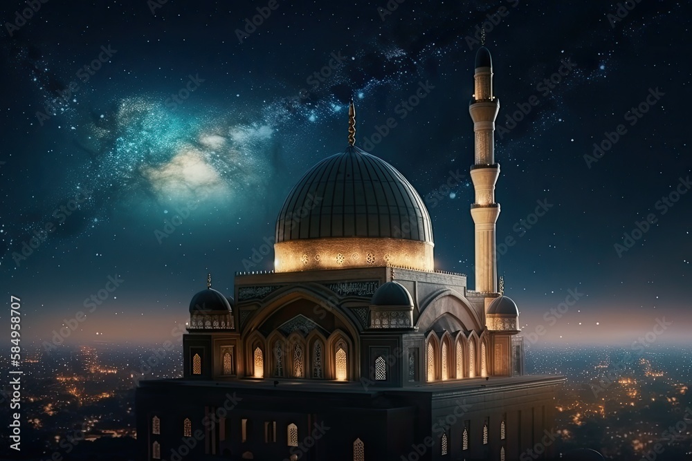 Islamic Mosque Landscape With Beautiful Sky Background Generative AI
