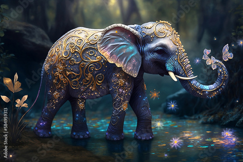 Elephant in the natural background. Generative AI.