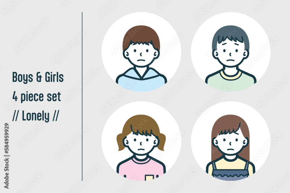 寂しそうな男の子＆女の子の4点セットno.1