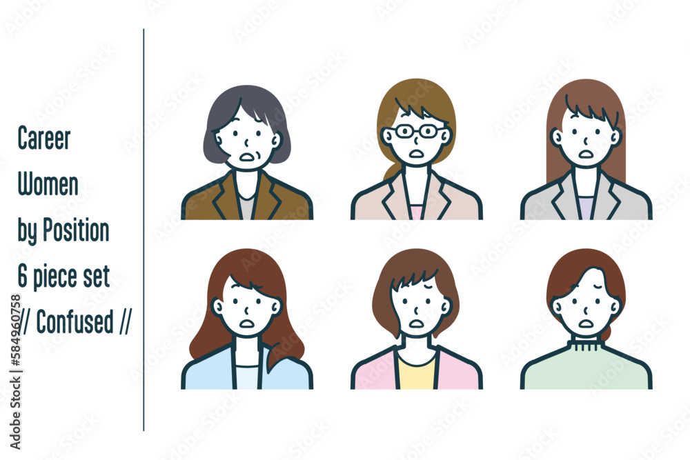 Naklejka premium 困惑している役職ごとのキャリアウーマンの6点セットno.1