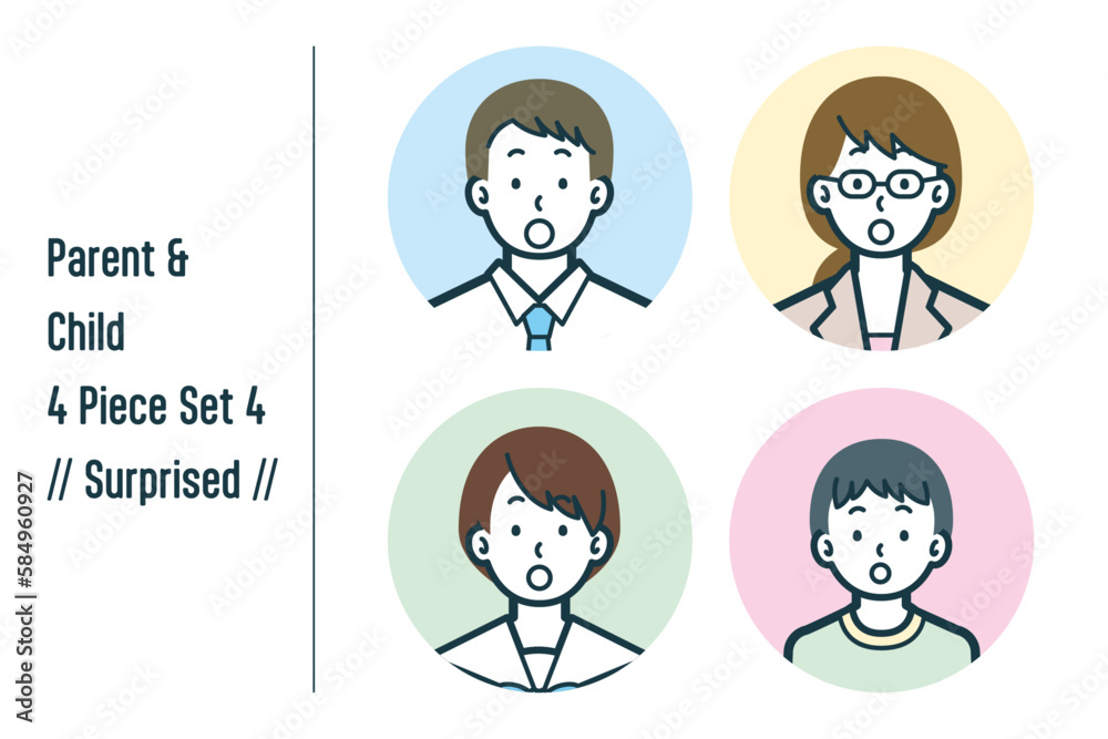Naklejka premium びっくりしている親子の4点セットno.4