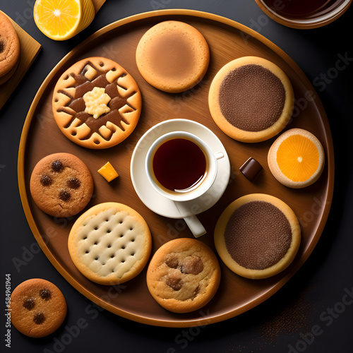Cup of coffee with cookies on a plate