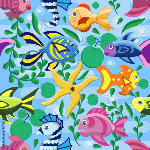 Background on the theme of the underwater world. Seamless pattern. Vector illustration.