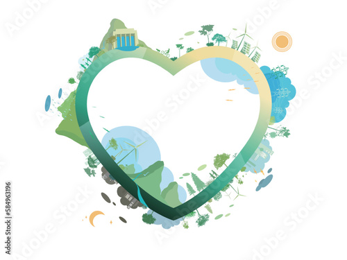 ESG and ECO friendly community A013 heart frame shows by the love of green environmental its suit to add words inside about ESG - Environmental, Social, and Governance vector illustration graphic EPS 