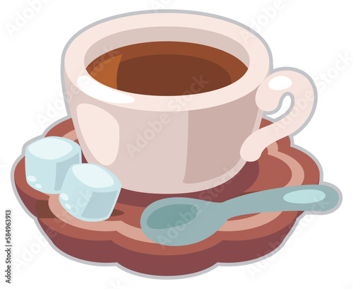 お砂糖を添えた紅茶のイラスト_コロンとかわいいシンプルお料理ベクターイラスト
