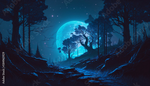night forest on the background of the moon (created by AI) © Maxim