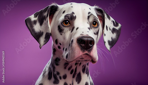 Cute purebred Dalmatian puppy looking at camera indoors generated by AI