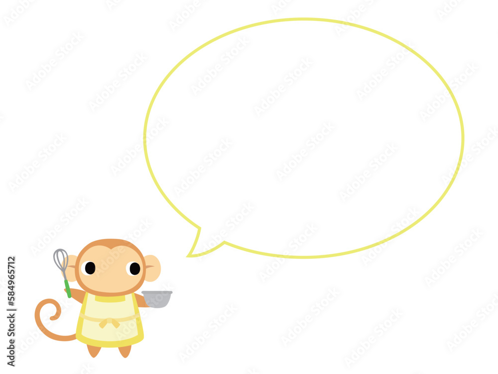 エプロン姿のサル 吹き出し付 エプロン姿のサル 吹き出し付