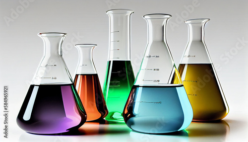 Scientific experiment with colorful liquid in glass equipment generated by AI